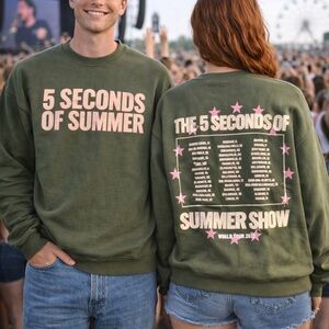 5 Seconds of Summer Sweatshirt Green 5SOS Tour Crewneck XL Tour Merch City Tour